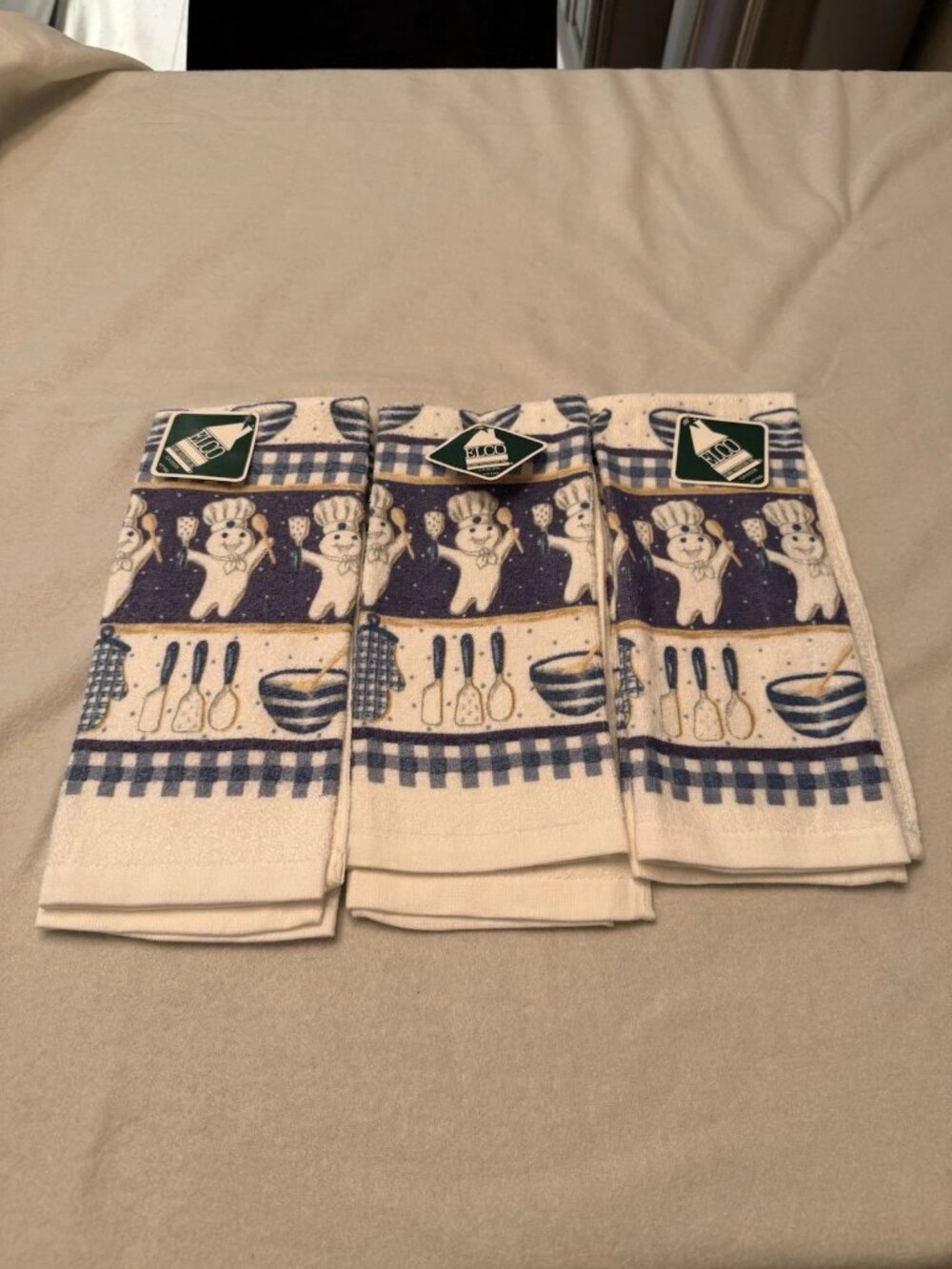 Vintage Pillsbury Doughboy Poppin Fresh Kitchen Towels Lot of 3 NWT ELCO